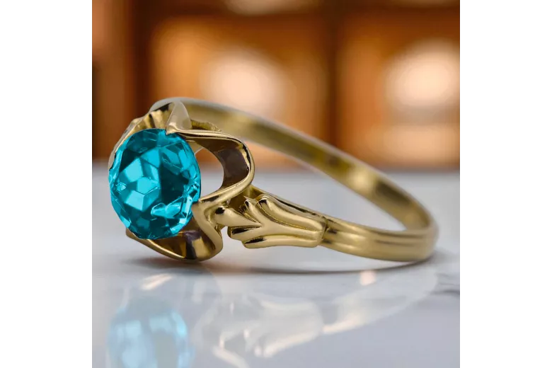 14 Karat Gelbgold Aquamarin Ring Vintage vrc023y